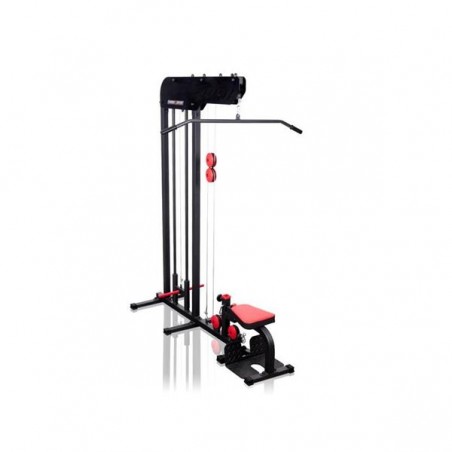 Poulie haute et basse avec supports de poids et siège pour assise confortable.