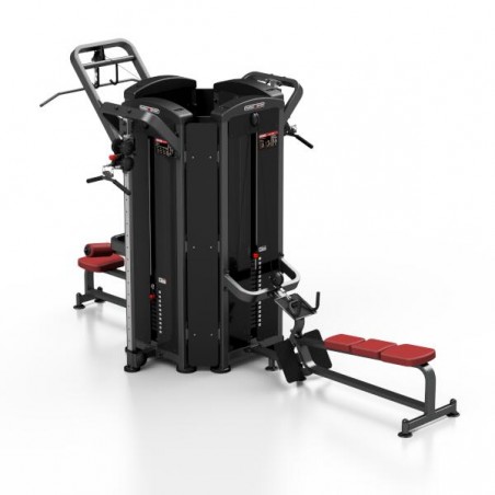 Station de musculation ultra complète avec poulie haute et basse à colonne de poids.